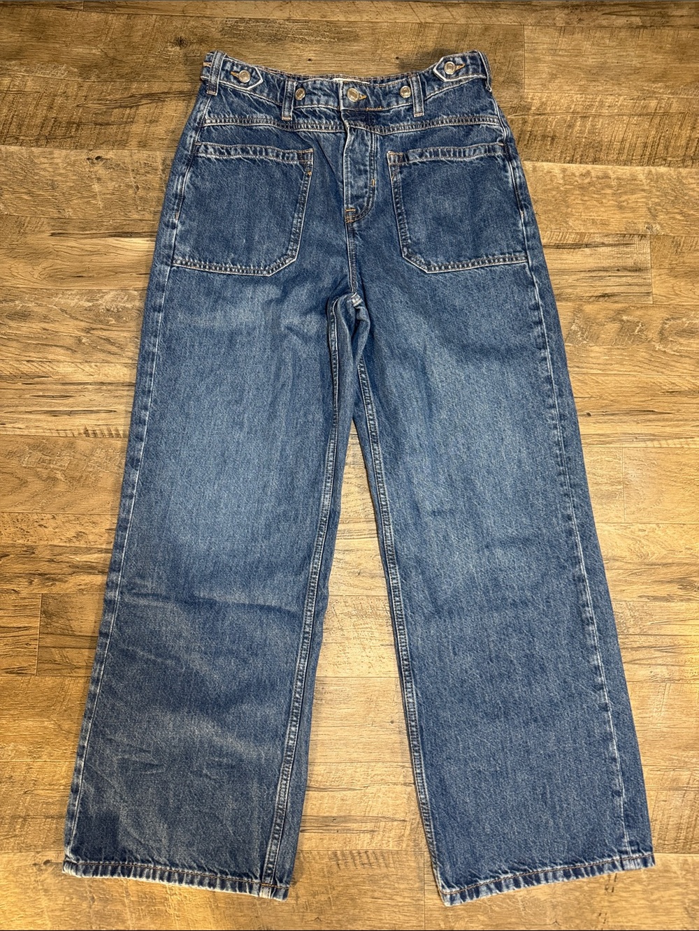 Free People We The Free High-Rise Wide-Leg Blue Denim Jeans - Size 29